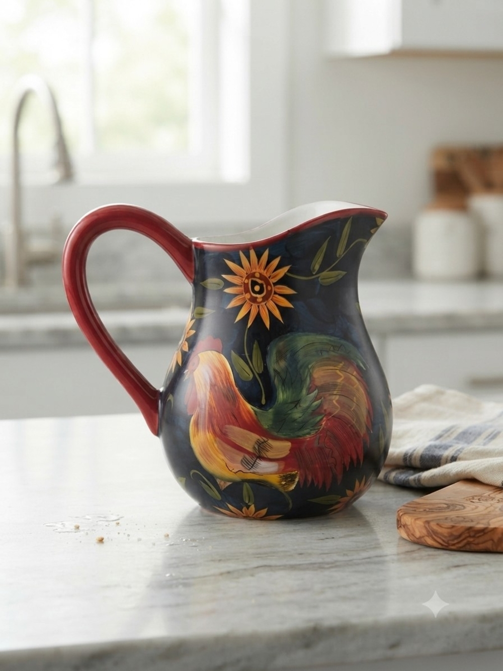 Certified International Susan Winget Rooster Ceramic Pitcher